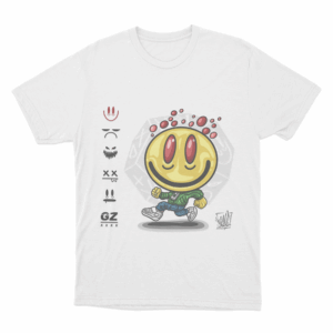 Hard Gz Kekos Smiley Face Runner Unisex T Shirt White
